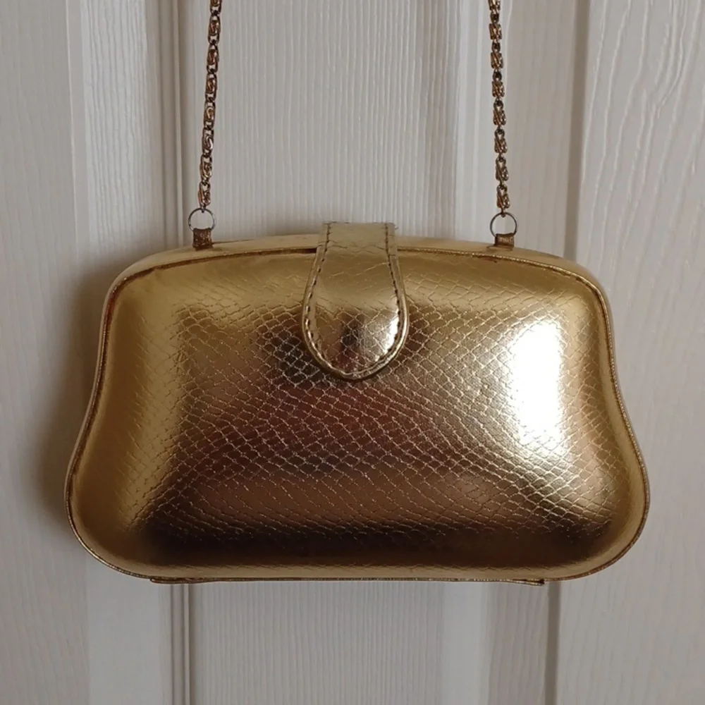RARE Vintage Morgan Taylor Gold Snakeskin Hard Case Evening Crossbody Bag - Picture 2 of 7